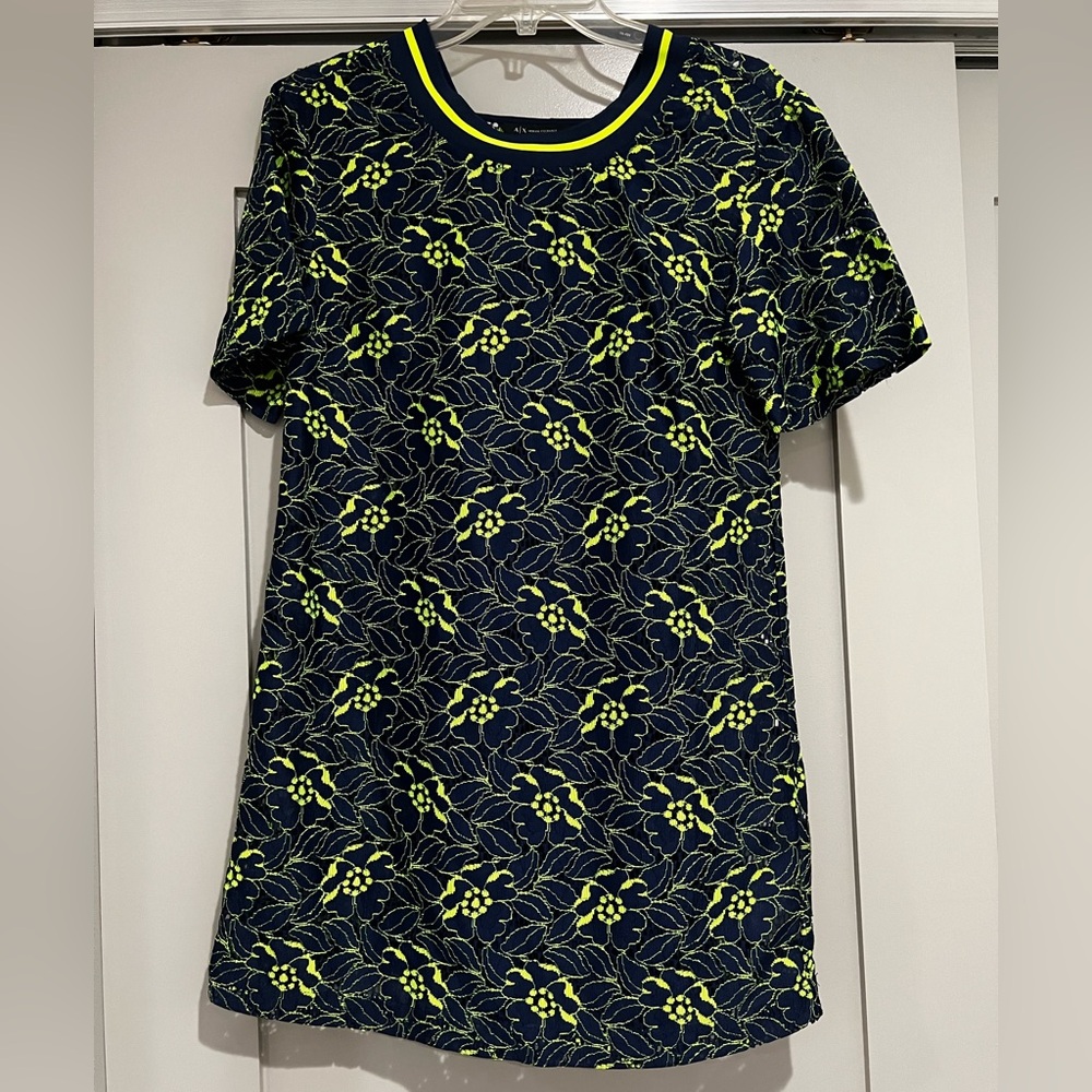 Armani Exchange Dark Blue with Neon Green Lace Dress